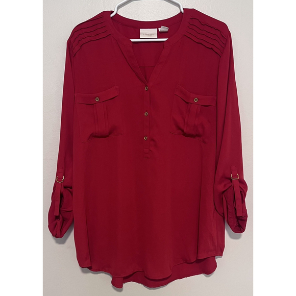 Chico's Tops - Chico’s Flowy Blouse Women’s XL 3 Red Gold Buckle Button 3/4 Sleeve Shirt